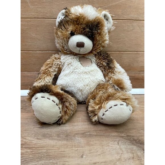 EUC  Build-A-Bear Workshop Brown & White Patchwork Teddy Bear Plush Toy - Picture 1 of 5